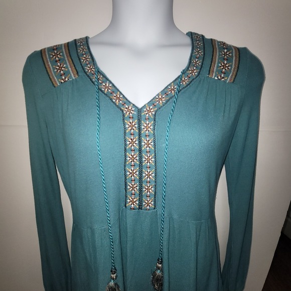 Artesia Peplum Long Sleeve Tassel Knit Lace Embroidered Boho Peasant M Aztec Y2K - Picture 6 of 10